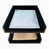 Rustic (Onyx) Black Leather Letter Tray, Stacking Set, Gold